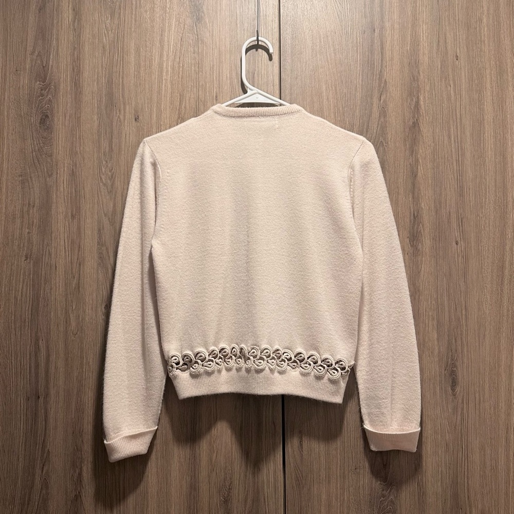 Vintage Jernat Eyelet Cream Cutout Trim Crew Neck Button Up Cardigan - Picture 2 of 3